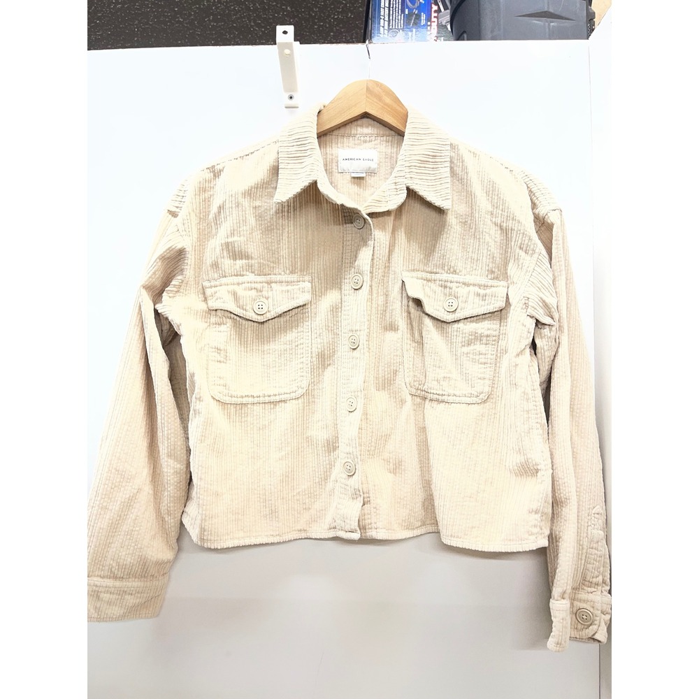 American Eagle Womens Cream Corduroy Button Down Shacket Jacket XS 0698009